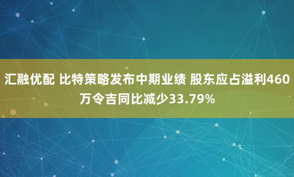 汇融优配 比特策略发布中期业绩 股东应占溢利460万令吉同比减少33.79%